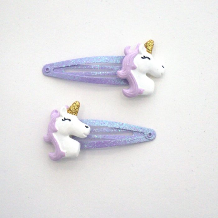 Yuko B. - Barrette à cheveux - Licornes parme