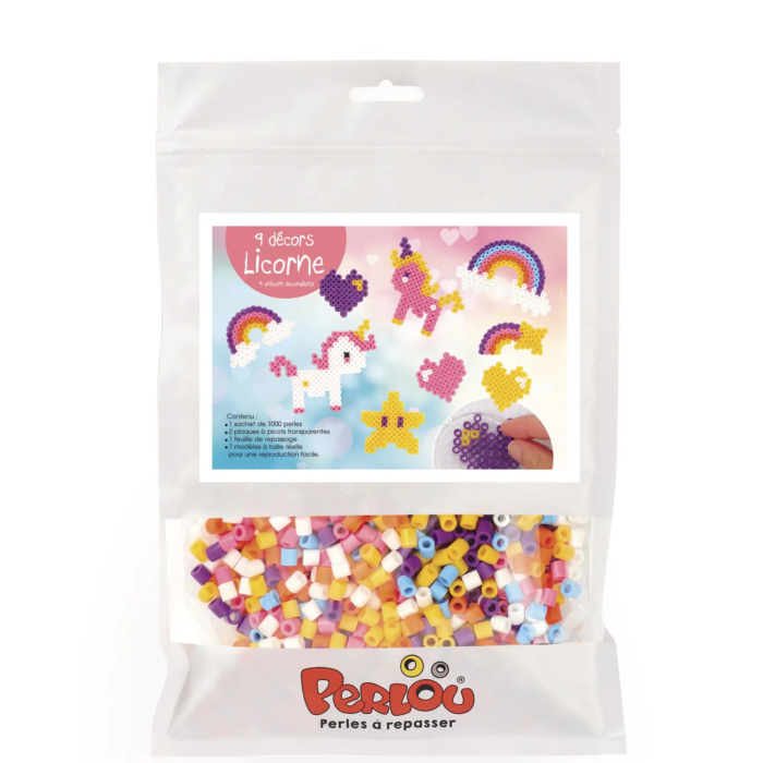 PERLOU perles à repasser - 7 décors de licorne