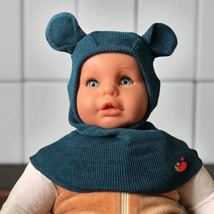 Cagoule Manymonths ajustable 100% laine merinos Teddy Bear 25/26 - SeaBreez Teal