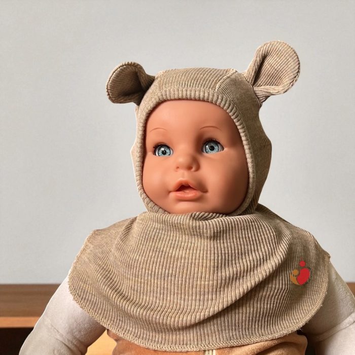Cagoule Manymonths ajustable 100% laine merinos Teddy Bear 25/26 - Driftwood Taupe