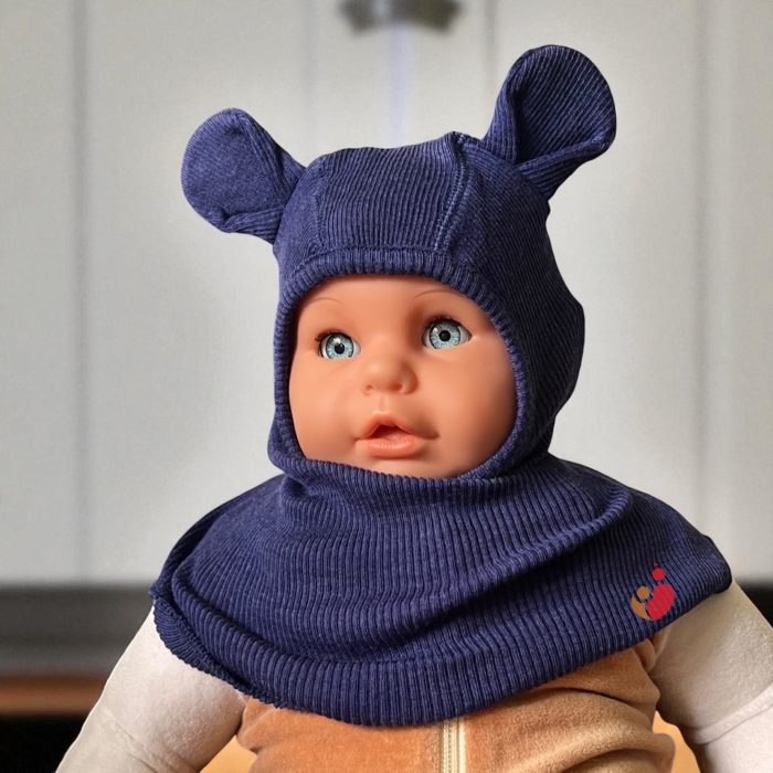 Cagoule Manymonths ajustable 100% laine merinos Teddy Bear 25/26 - Twilight Blue