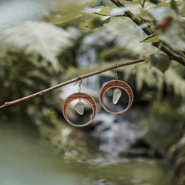 Wooper Boucles d'oreilles en bois Naïad vert clair